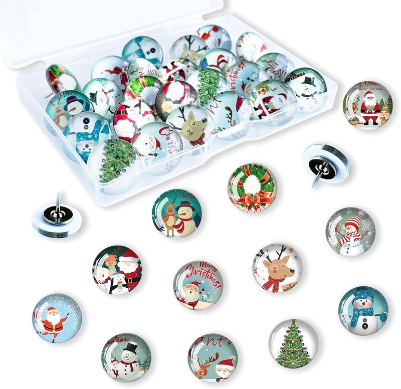 Tandarui Push Pins for Cork Board-24pcs Decorative Push Pins with Case, Cute Thumb Tacks and Pushpins for Bulletin Board,Thumbtacks for Cork Boards, Office Organization, Christmas and Home Décor - Image 1